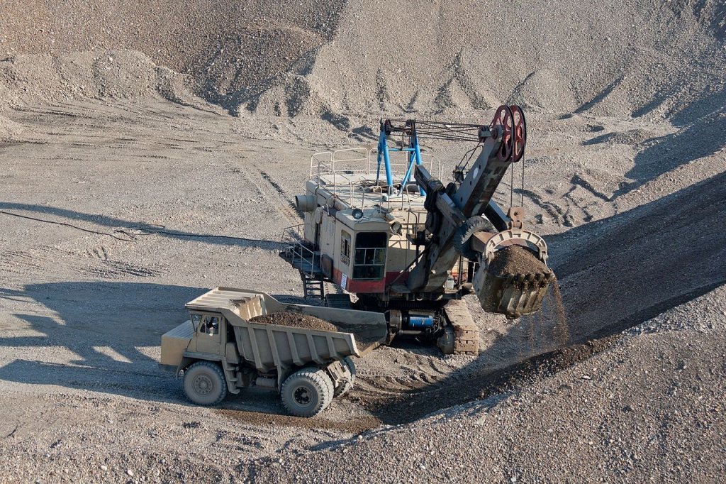 Mining truck and bulldozer