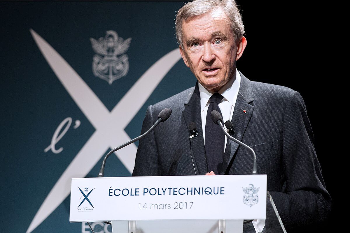 Bernard Arnault, Chairman and CEO of LVMH, Louis Vuitton Moet Hennessy,  the Paris-based luxury goods empire, delivers his speech during the  presentation of the 2015 year results in Paris, France, Tuesday, Feb.