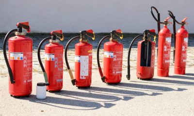 This picture show many fire extinguishers.