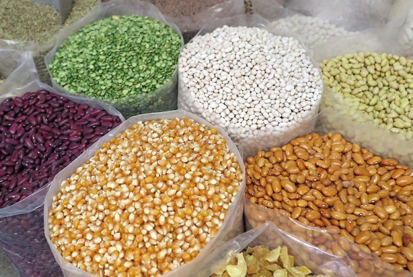 This picture show different beans and grains, representing the agricultural market.