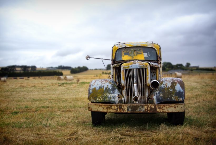 This picture show an old car and represent the transition between that and the new solar trucks.