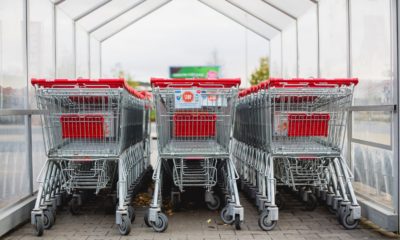 This picture shows some supermarket carts.
