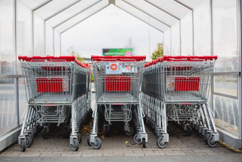 This picture shows some supermarket carts.