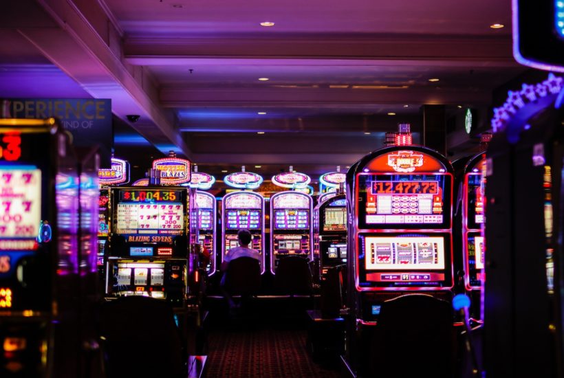 This picture show some gambling machines in a casino.