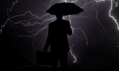 This picture show a person in the middle of a storm.
