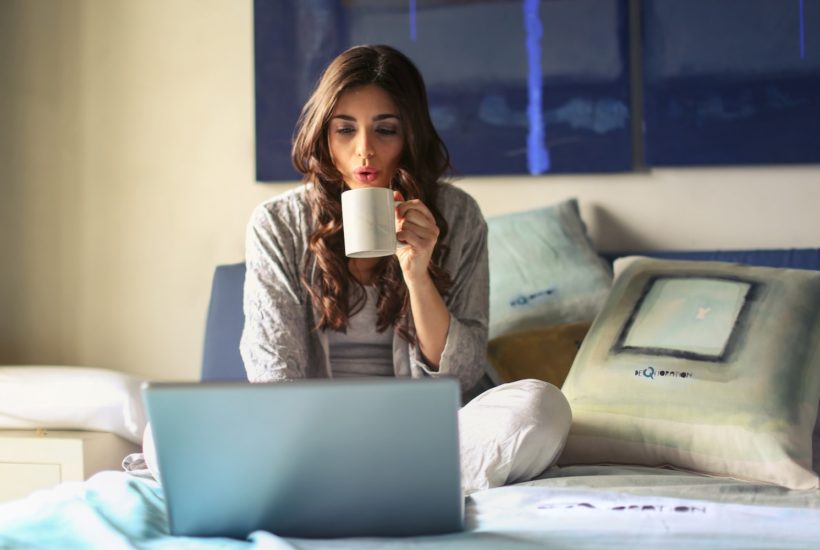 This picture show a woman working from home.