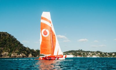 This picture show a sailboat with a Vodafone logo.