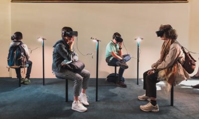This picture show a group of people using VR sets.