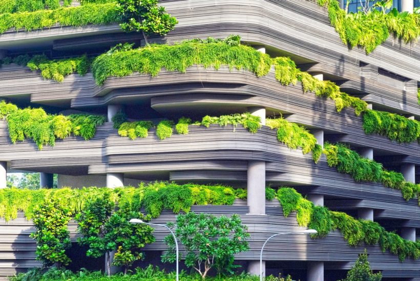 This picture show a building with a lot of plants.