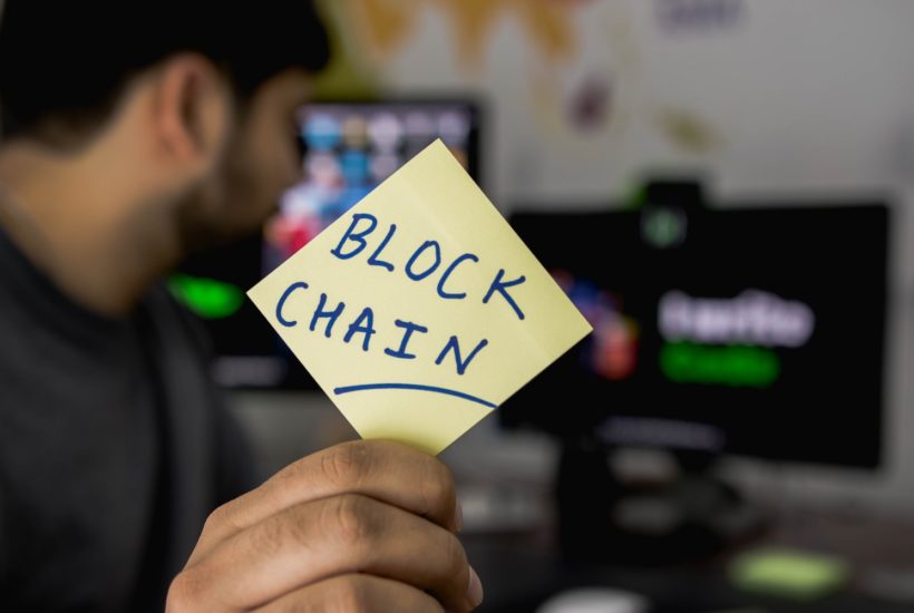 This picture show the word blockchain.