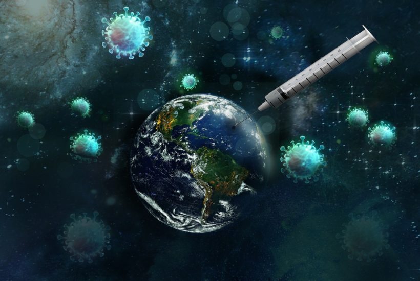 This picture show a vaccine and the earth.