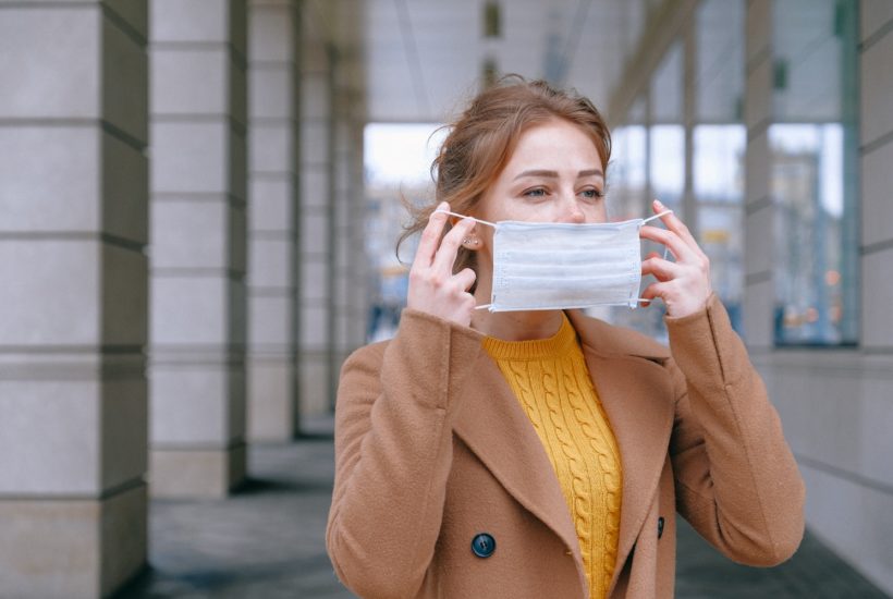 This picture show a person wearing a mask.