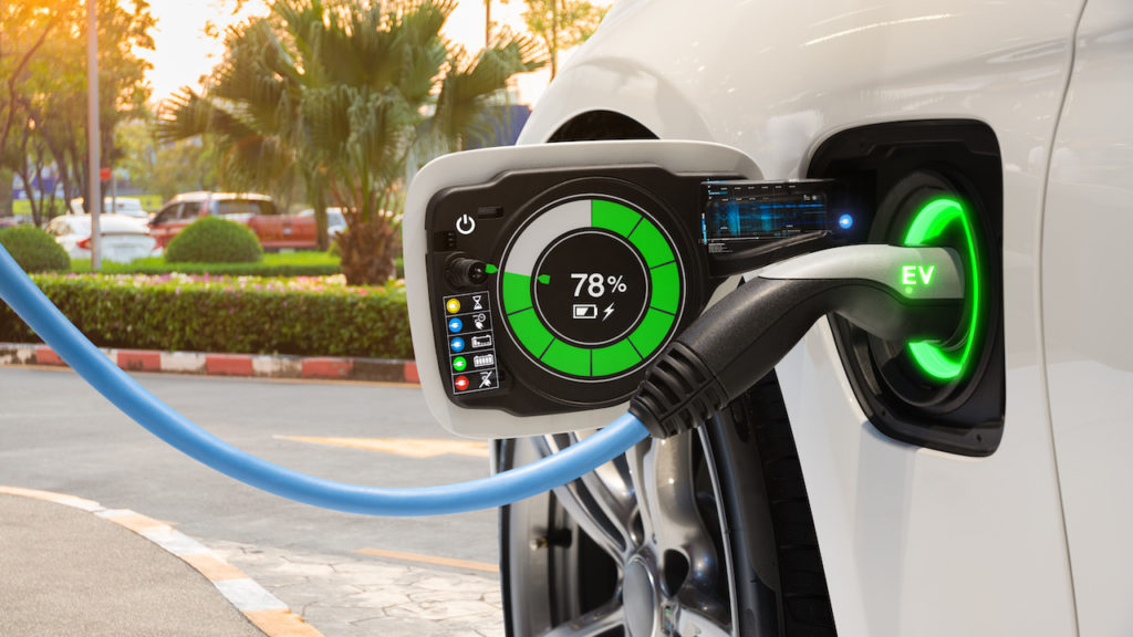 Electric vehicle charging on-street parking with graphical user interface, Future EV car concept