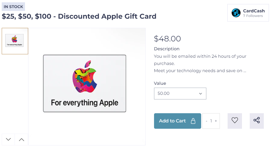 CardCash.com Apple gift card offer during a livestream shopping event.